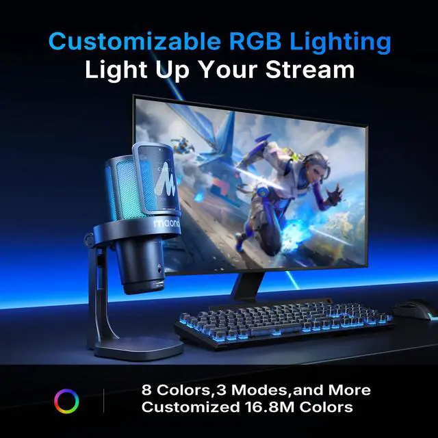 Alt view image 6 of 7 - MAONO DGM20W Wireless Gaming Microphone for PC & Smartphones | USB-C Receiver, Clear Voice, Noise Reduction, Software Control, Custom RGB, Mute, Desk Stand, for Creators, Discord Streaming