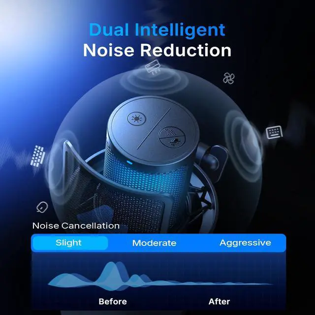 Alt view image 4 of 7 - MAONO DGM20W Wireless Gaming Microphone for PC & Smartphones | USB-C Receiver, Clear Voice, Noise Reduction, Software Control, Custom RGB, Mute, Boom Mic Set for Discord Streaming & Gaming