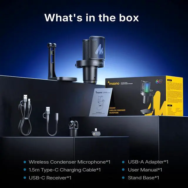 Alt view image 7 of 7 - MAONO DGM20W Wireless Gaming Microphone for PC & Smartphones | USB-C Receiver, Clear Voice, Noise Reduction, Software Control, Custom RGB, Mute, Desk Stand, for Creators, Discord Streaming