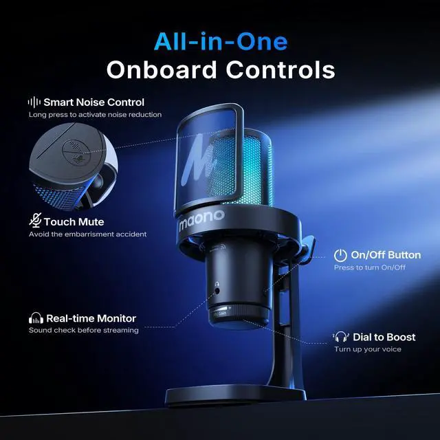 Alt view image 6 of 7 - MAONO DGM20W Wireless Gaming Microphone for PC & Smartphones | USB-C Receiver, Clear Voice, Noise Reduction, Software Control, Custom RGB, Mute, Boom Mic Set for Discord Streaming & Gaming