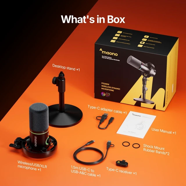 Alt view image 7 of 7 - MAONO PD200W Hybrid Wireless Podcast Microphone for PC, Dynamic XLR USB Mic | Desktop Stand Mic with Software, Noise Cancellation, for Vocal Recording, Streaming, Content Creation, Home Studio
