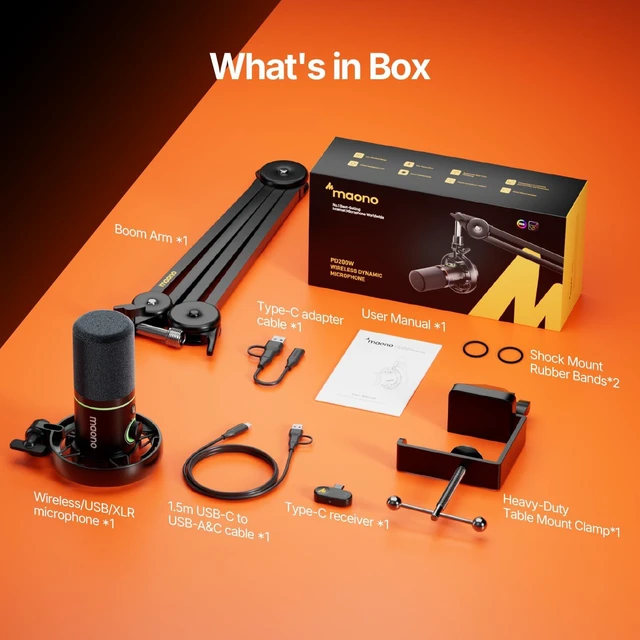 Alt view image 7 of 7 - MAONO PD200W Hybrid Wireless Podcast Microphone for PC, Dynamic XLR USB Mic,Boom Arm Mic Kit with Software, Noise Cancellation, for Vocal Recording, Streaming, Content Creation, Home Studio, Voiceover