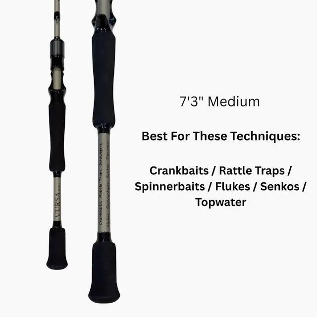 Alt view image 2 of 7 - Fitzgerald Vursa Casting Rod | 7'3" Medium Moderate | Crankbaits, Rattle Traps, Spinnerbaits, Flukes, Senkos, Topwater | 8-15 lb | 1/8-1/2 oz