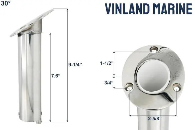 Alt view image 2 of 7 - 316 Stainless Steel Cast Heavy Duty 15°, 30°, 90° Angled Flush Mount Rod Holder with Drain, Boat Rod Holders, Pontoon Rod Holder, Fish Rod Holder, Cannon Rod Holders, Fishing