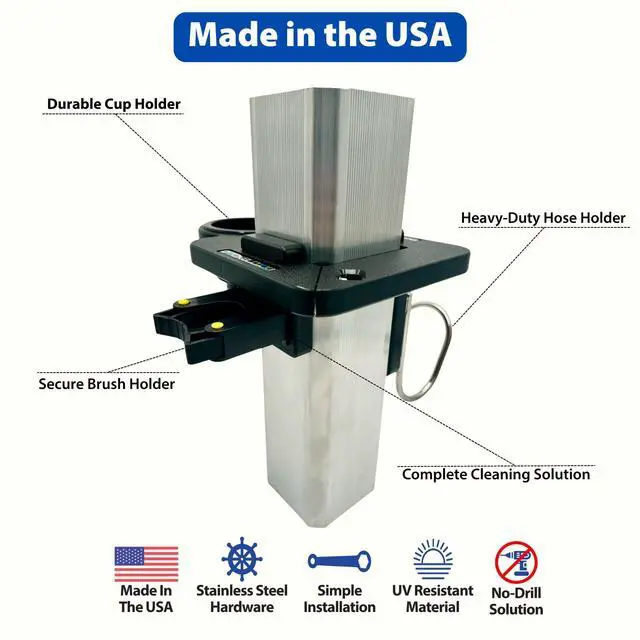 Alt view image 2 of 7 - Ultimate Wash Station No Drill Easy Install Dockside Cleaning Station for Boats UV-Resistant, Marine-Grade, Weatherproof Made in USA- Fits a 4" Square Post