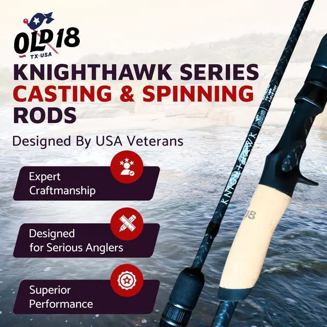 Alt view image 2 of 6 - Knighthawk Series High Performing Rod - 40 Ton Graphite Blank with X-Wrap, Split Cork Grip, 316 Stainless Steel Guides with Zirconia Rings - Premium One-Piece Fishing Rod for Precision Anglers