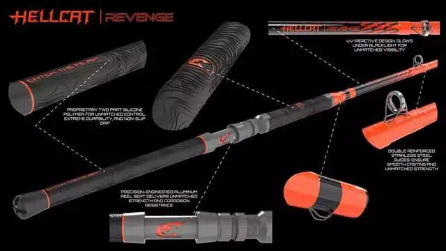 Alt view image 5 of 6 - Orange Hellcat Revenge Rod Series Durable, Lightweight Composite Fishing Rod, Non-Slip Silicone Grip, Aluminum Reel Seat, Smooth Casting, Break-Resistant Tip
