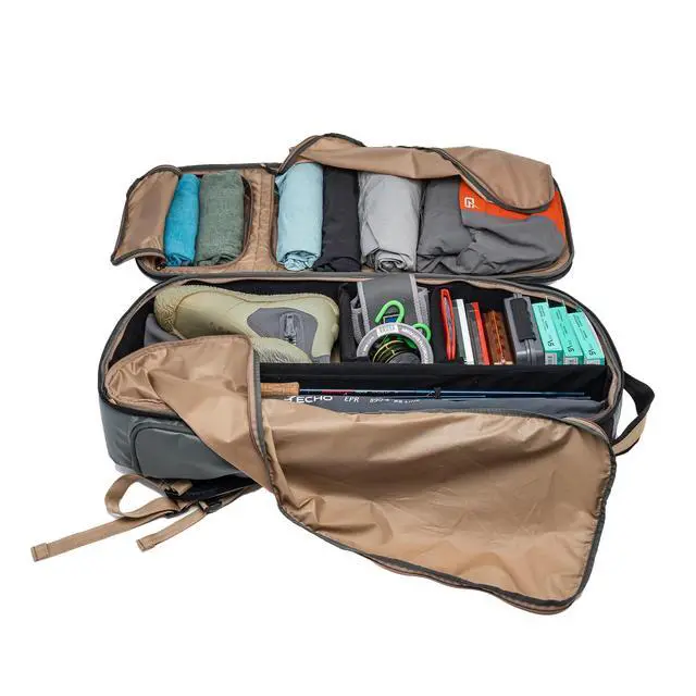 Alt view image 4 of 7 - Carry On Fly Rod Case & Reel Storage Travel Pack Fly Fishing Travel Bag Backpack, Fits 8+ Rods, Overhead Bin Compatible Fishing Travel Luggage Gray Cadmium