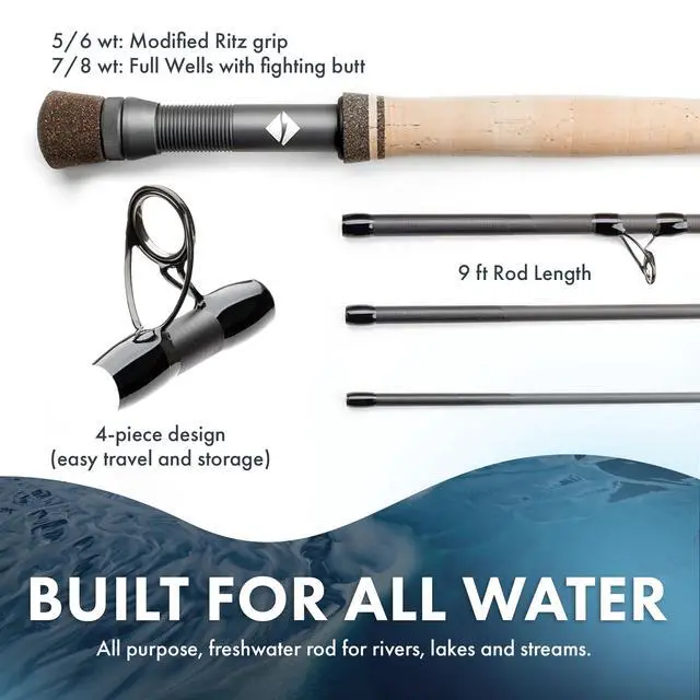 Alt view image 5 of 7 - Liquid Medium Fast Action Fly Fishing Rod | All-Water | 9 Foot 4-Piece W/Tube