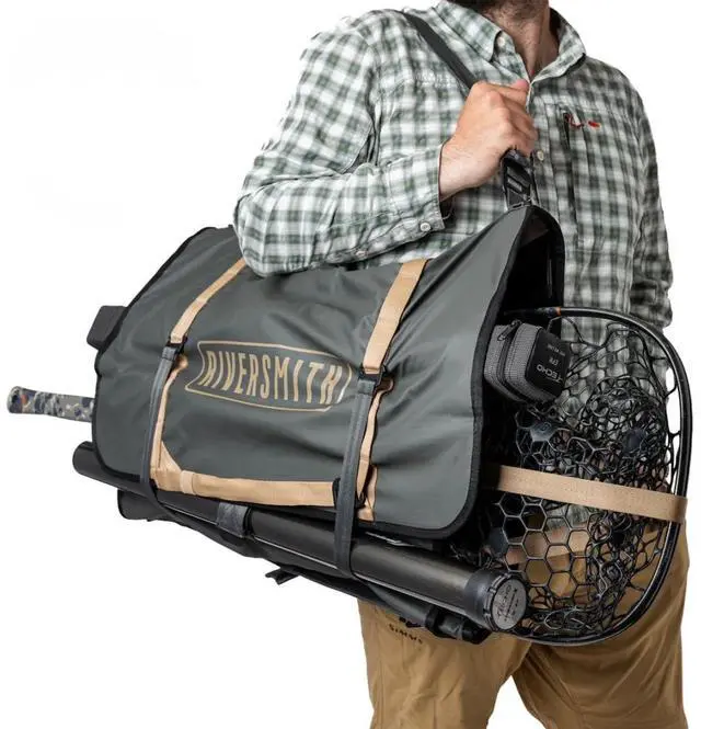Alt view image 5 of 7 - Fly Fishing Wader & Boot Bag Gear-Roll Wader Bag with Changing Mat, Waterproof Pocket, Rod & Net Storage Fly Fishing Gear Organizer Gray Cadmium