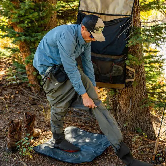 Alt view image 5 of 7 - Fly Fishing Wader & Boot Bag Gear-Roll Wader Bag with Changing Mat, Waterproof Pocket, Rod & Net Storage Fly Fishing Gear Organizer Shadow Kelp