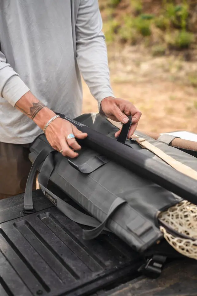 Alt view image 7 of 7 - Fly Fishing Wader & Boot Bag Gear-Roll Wader Bag with Changing Mat, Waterproof Pocket, Rod & Net Storage Fly Fishing Gear Organizer Shadow Kelp