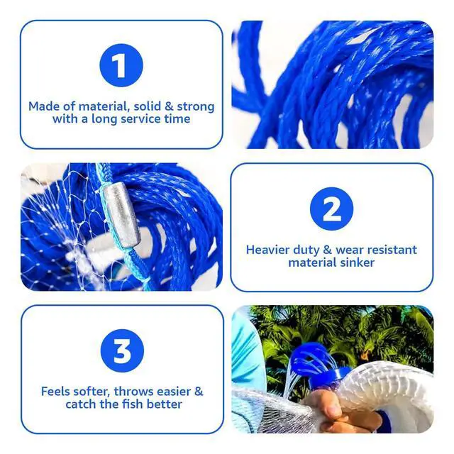 Alt view image 3 of 7 - Premium Saltwater Cast Net - Heavy Duty Fishing Net with Sinkers - Durable & Long-Lasting