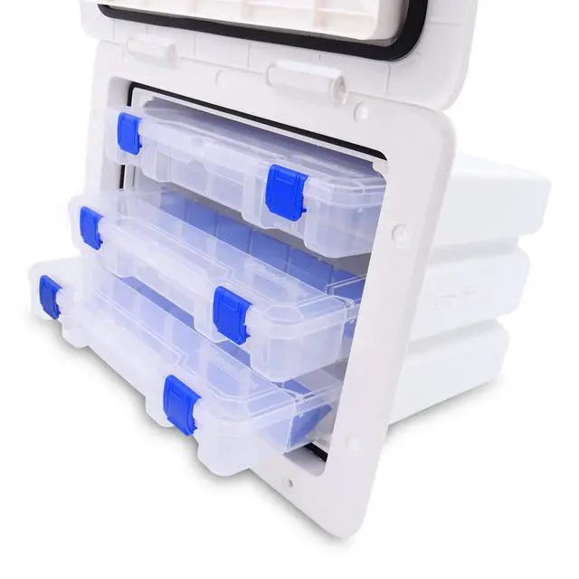 Alt view image 3 of 6 - Sure-Seal Tackle Box Boat Access Hatch - Deck Compartment Includes 3 Plano Lure Trays - Dual Seals Offer Watertight Fit - 11" x 15", Polar White