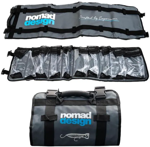 Main image of Lure Roll - Large Size with 10 Pockets Respectively, Portable Waterproof Tarpaulin Fish Lure Bag - Heavy Duty PVC Window, Mesh Cleaning & Drying Tabs