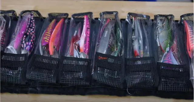 Alt view image 6 of 7 - Lure Roll - Large Size with 10 Pockets Respectively, Portable Waterproof Tarpaulin Fish Lure Bag - Heavy Duty PVC Window, Mesh Cleaning & Drying Tabs