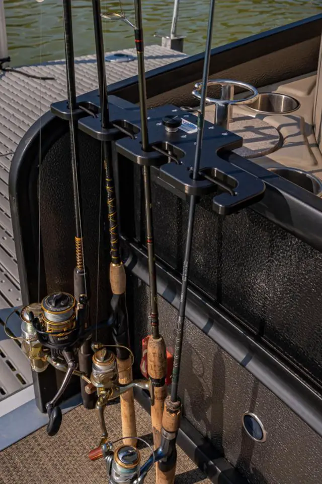 Alt view image 5 of 6 - Pontoon Boat Fishing 4-Rod-Holder No-Tool Rail Mount | USA Made | Deep Blue Outdoors