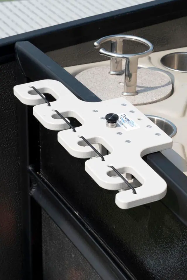Alt view image 2 of 6 - Pontoon Boat Fishing 4-Rod-Holder No-Tool Rail Mount | USA Made | Deep Blue Outdoors