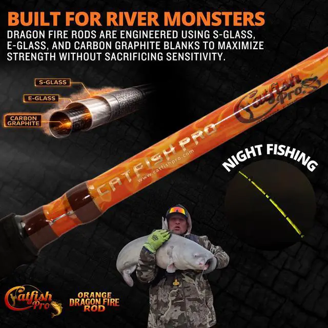 Alt view image 4 of 7 - Orange Dragon Fire Glow Rod 76 One-Piece Spinning or Casting, M, MH, H Action, Sun-Activated Glow-in-the-Dark Rod, Anti-Slip Super Grip Handle, Stainless Steel Guides, Aluminum Reel Seat