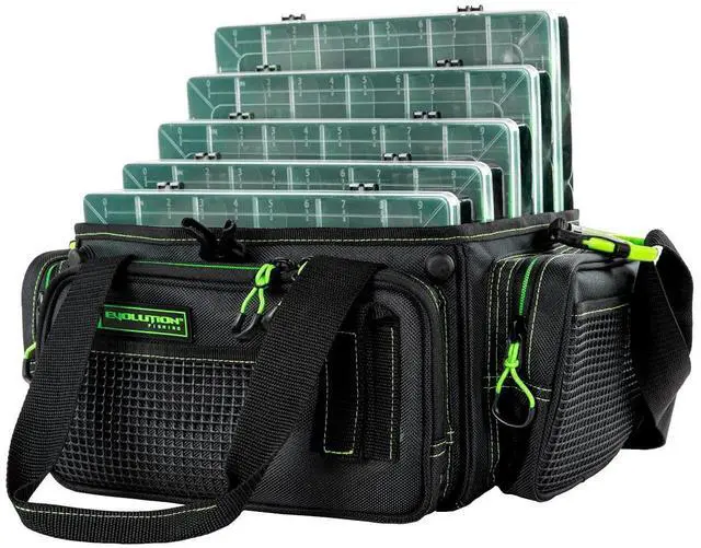 Main image of Drift Series Topless Horizontal Tackle Bag Outdoor Rucksack w/ 5 Fishing Tackle Trays, Padded Handle and Shoulder Strap, Plier Holster, Tackle Carrying Case