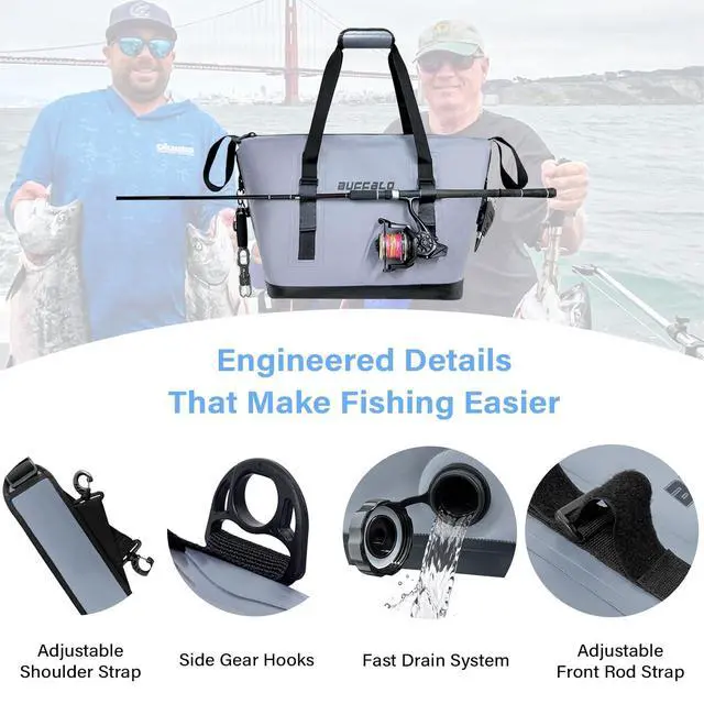 Alt view image 4 of 7 - Fish Cooler Bag 24Qt Seamless Insulation Kill Bag, Keeps Ice Cold Up to 36 Hours, Foldable & Waterproof with Rod Attachment Straps & Gear Loops, Grey