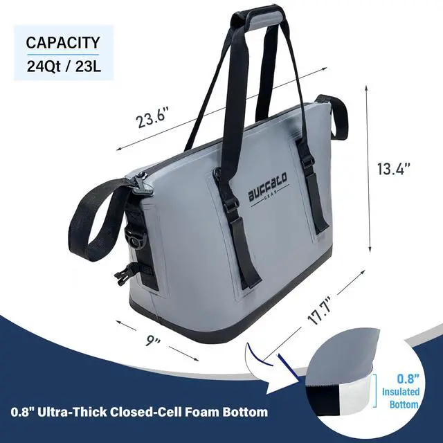 Alt view image 7 of 7 - Fish Cooler Bag 24Qt Seamless Insulation Kill Bag, Keeps Ice Cold Up to 36 Hours, Foldable & Waterproof with Rod Attachment Straps & Gear Loops, Grey