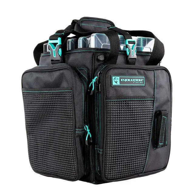 Alt view image 2 of 5 - Drift Series Topless Vertical Tackle Bag Outdoor Rucksack w/ 5 Fishing Tackle Trays, Padded Handle and Shoulder Strap, Plier Holster, Tackle Carrying Case