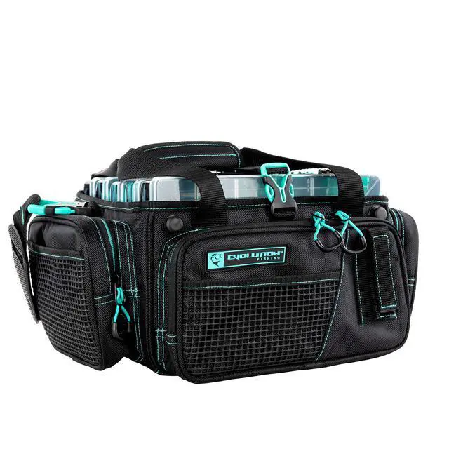 Alt view image 2 of 5 - Drift Series Topless Horizontal Tackle Bag Outdoor Rucksack w/ 5 Fishing Tackle Trays, Padded Handle and Shoulder Strap, Plier Holster, Tackle Carrying Case