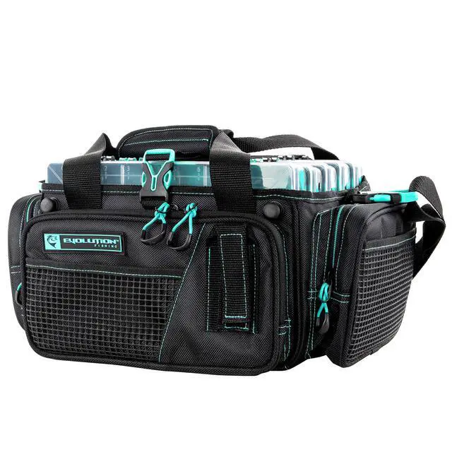 Alt view image 3 of 5 - Drift Series Topless Horizontal Tackle Bag Outdoor Rucksack w/ 5 Fishing Tackle Trays, Padded Handle and Shoulder Strap, Plier Holster, Tackle Carrying Case