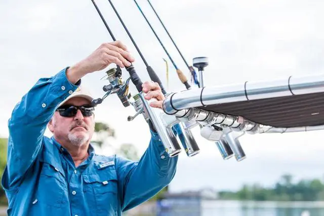 Alt view image 4 of 7 - Fishmaster Adjustable T-Top Rod Holder - Marine Grade Aluminum, Rail Mount, Universal Fit - Black/White/Silver