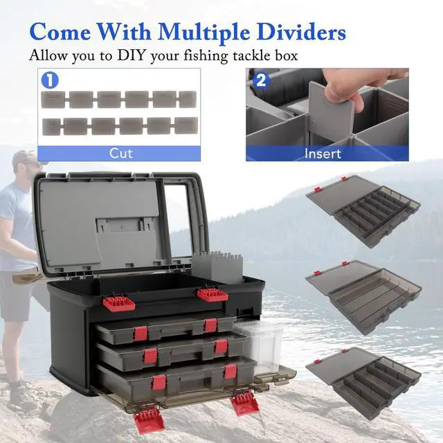 Alt view image 3 of 7 - 5 Layers Tackle Box, Fishing Tackle Box Organizer with Top Storage, 3 Removable Utility Boxes & Adjustable Dividers, Tackle Storage Box Portable Tool Box for Fishing