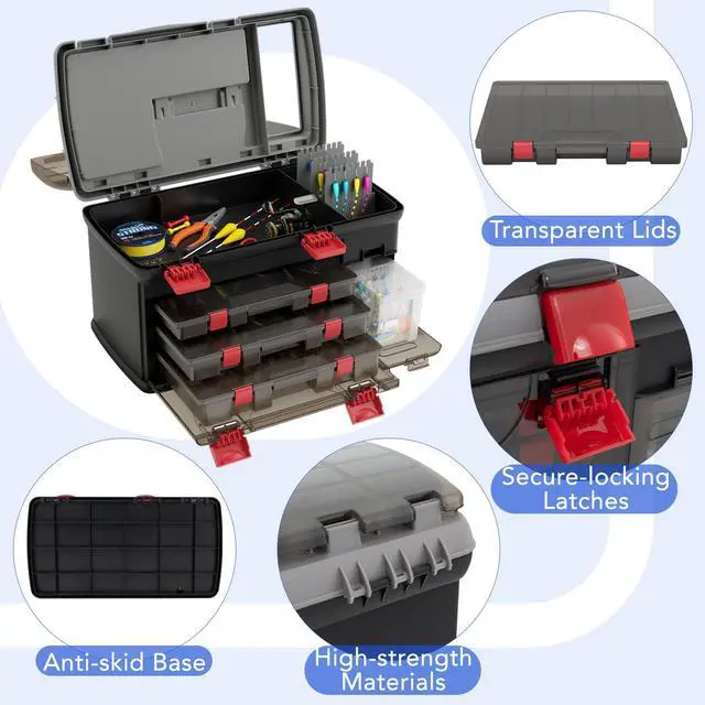 Alt view image 4 of 7 - 5 Layers Tackle Box, Fishing Tackle Box Organizer with Top Storage, 3 Removable Utility Boxes & Adjustable Dividers, Tackle Storage Box Portable Tool Box for Fishing