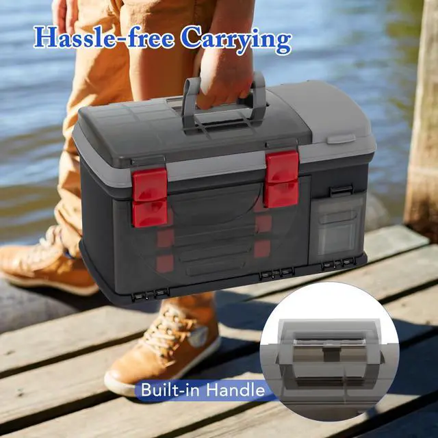 Alt view image 5 of 7 - 5 Layers Tackle Box, Fishing Tackle Box Organizer with Top Storage, 3 Removable Utility Boxes & Adjustable Dividers, Tackle Storage Box Portable Tool Box for Fishing