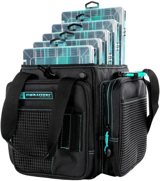 Main image of Drift Series Topless Vertical Tackle Bag Outdoor Rucksack w/ 5 Fishing Tackle Trays, Padded Handle and Shoulder Strap, Plier Holster, Tackle Carrying Case