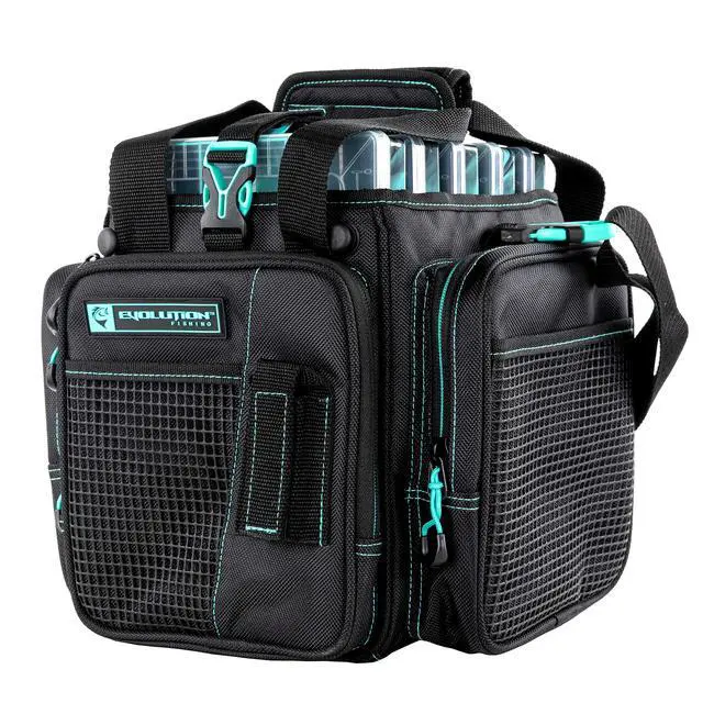 Alt view image 3 of 5 - Drift Series Topless Vertical Tackle Bag Outdoor Rucksack w/ 5 Fishing Tackle Trays, Padded Handle and Shoulder Strap, Plier Holster, Tackle Carrying Case