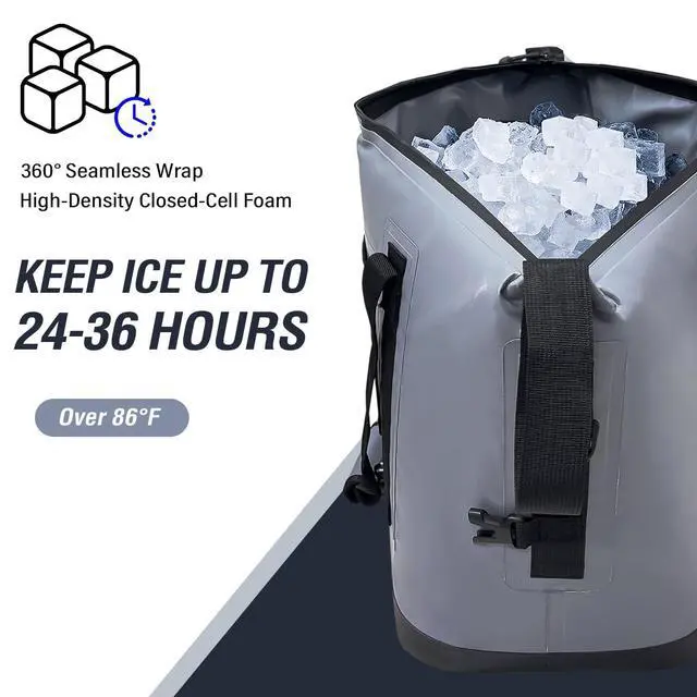 Alt view image 3 of 7 - Fish Cooler Bag 24Qt Seamless Insulation Kill Bag, Keeps Ice Cold Up to 36 Hours, Foldable & Waterproof with Rod Attachment Straps & Gear Loops, Grey