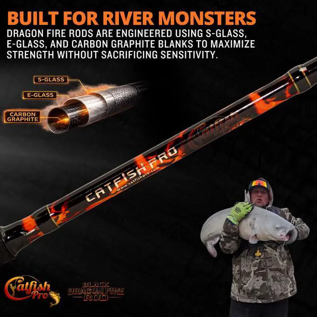 Alt view image 3 of 7 - Black Dragon Fire Glow Rod 7'6" One-Piece Spinning or Casting, M, MH, H Action, Sun-Activated Glow-in-the-Dark Rod, Anti-Slip Super Grip Handle, Stainless Steel Guides, Aluminum Reel Seat