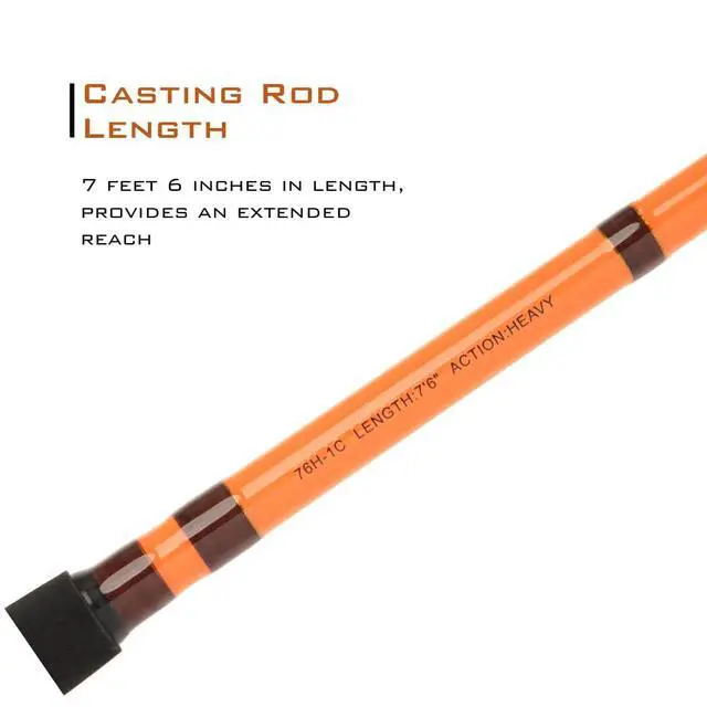 Alt view image 2 of 7 - Tournament Series Casting Rod - 7'6" One-Piece Rod with S-Glass, E-Glass & Carbon Graphite Construction, Super Grip, Glow Tip, Heavy-Duty Stainless-Steel Guides - Ideal for Big Catfishing!