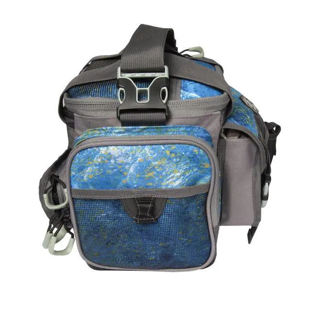 Alt view image 5 of 7 - Squall Tackle Bag | Mossy Oak Shoreline Pattern | 4 3600 Tackle Boxes | Durable Fishing Tackle Bag | Removable Shoulder Strap | External Storage Pockets