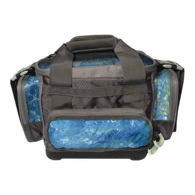 Alt view image 3 of 7 - Squall Tackle Bag | Mossy Oak Shoreline Pattern | 4 3600 Tackle Boxes | Durable Fishing Tackle Bag | Removable Shoulder Strap | External Storage Pockets
