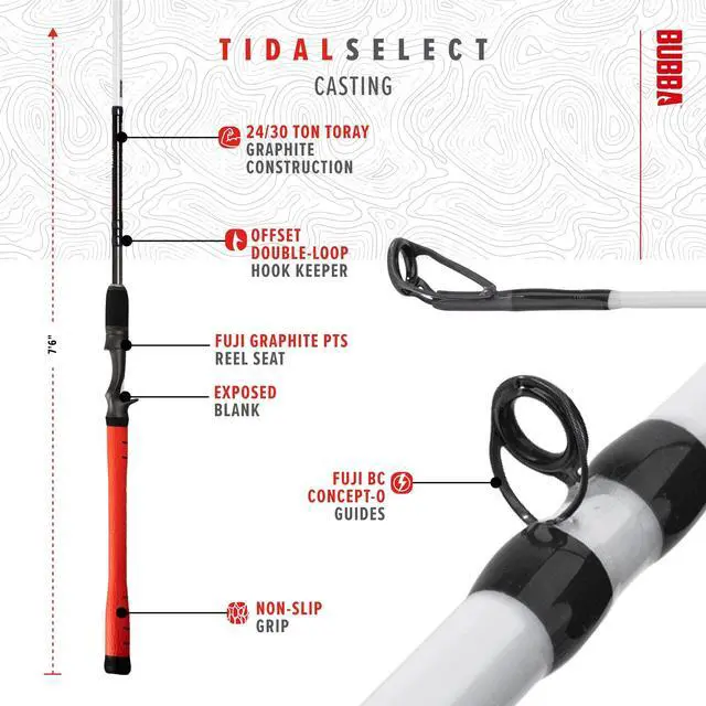 Alt view image 3 of 7 - Tidal Select 7'6" Medium Fast Inshore Casting Rod with Non-Slip Grip, Fuji Reel'