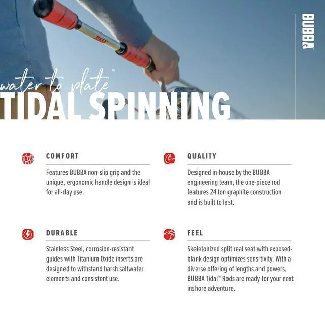 Alt view image 4 of 7 - Tidal 7' Medium Heavy, Fast Inshore Spinning Rod with Corrosion Resistant Guides and for Saltwate'