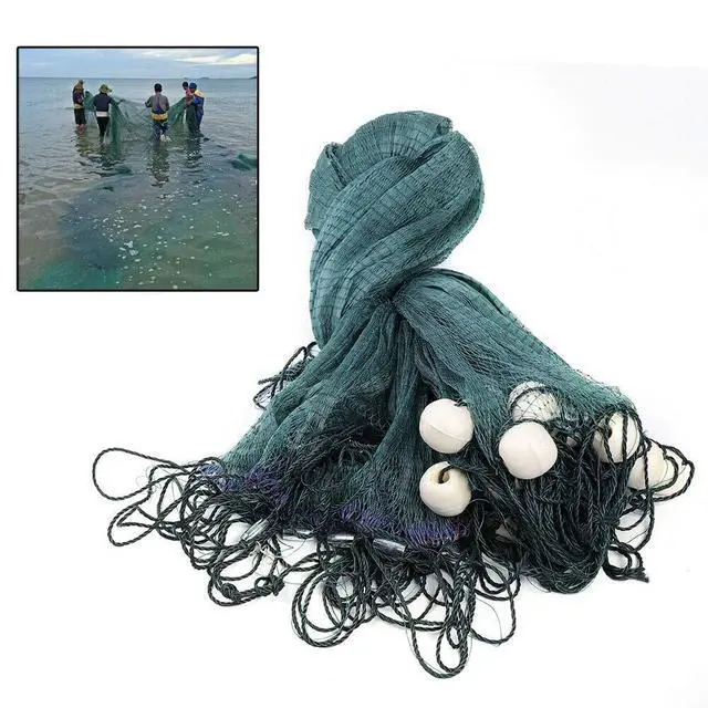 Alt view image 2 of 7 - Heavy-duty Polyethylene Fishing Net with Floats ~10'x65'/6.5'x33' Fishing Cast Monofilament Net Beach Seine Net ~ Green