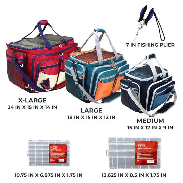Alt view image 6 of 7 - Fishing Tackle Bag with Tackle Boxes, Saltwater Fishing Gear Bag, Tackle Box Organizer with Waterproof Non-Slip Bottom, Padded Shoulder Strap, and Fishing Pliers, Fishing Gifts for Men