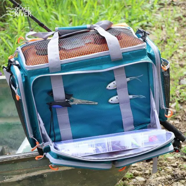 Alt view image 7 of 7 - Fishing Tackle Bag with Tackle Boxes, Saltwater Fishing Gear Bag, Tackle Box Organizer with Waterproof Non-Slip Bottom, Padded Shoulder Strap, and Fishing Pliers, Fishing Gifts for Men