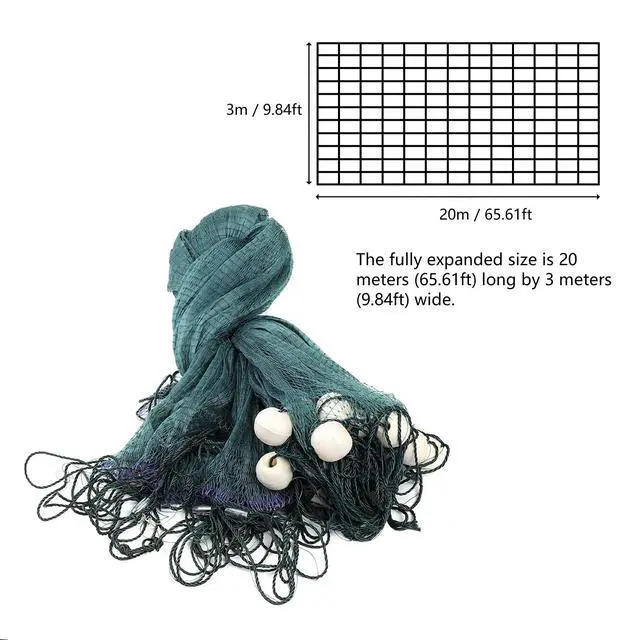 Alt view image 3 of 7 - 10FT x 65FT Green Fishing Gill Nets Beach Seine Drag Nets Hand Made Fishing Equipment Trammel Net with PVC Foam Float Bobbers and Lead Sinkers