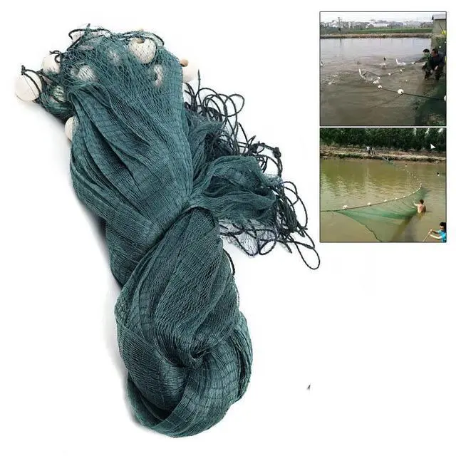Alt view image 2 of 7 - 10FT x 65FT Green Fishing Gill Nets Beach Seine Drag Nets Hand Made Fishing Equipment Trammel Net with PVC Foam Float Bobbers and Lead Sinkers