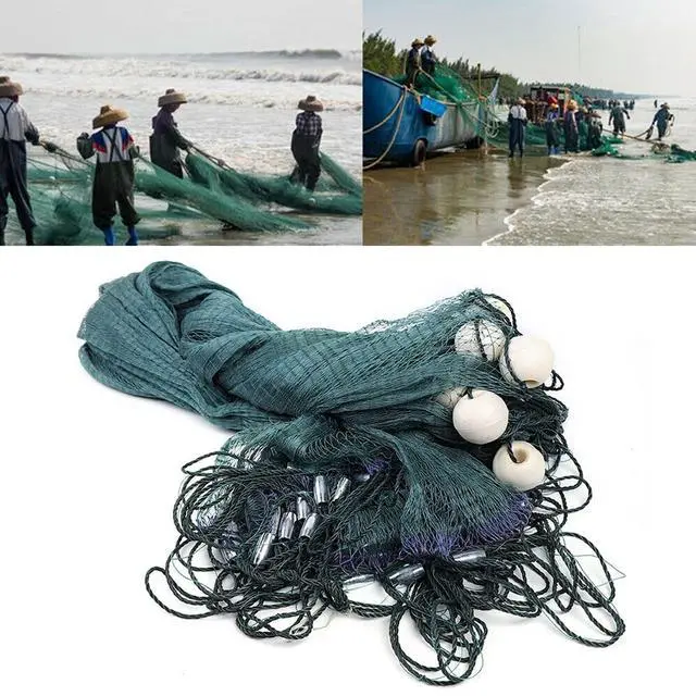 Main image of 10FT x 65FT Green Fishing Gill Nets Beach Seine Drag Nets Hand Made Fishing Equipment Trammel Net with PVC Foam Float Bobbers and Lead Sinkers