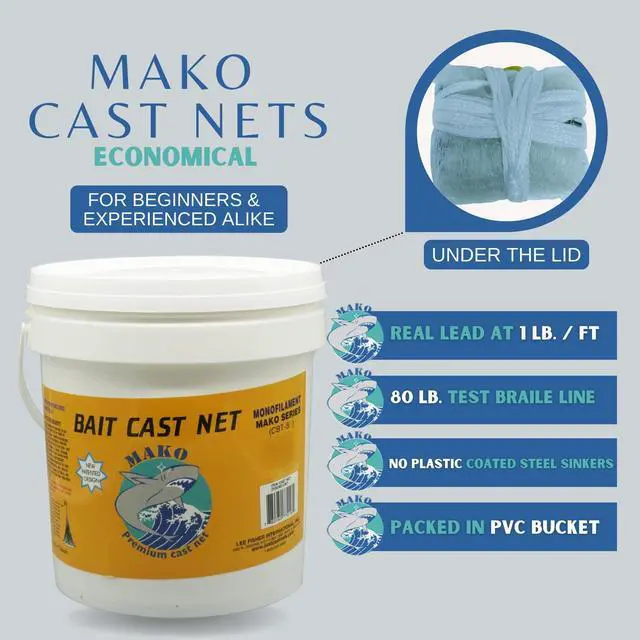 Alt view image 2 of 4 - Cast net 7 ft (3/8" sq mesh) Mako Series by Lee Fisher Sports, 1 lb Real Lead per ft, Quality Verified: CBT-S7