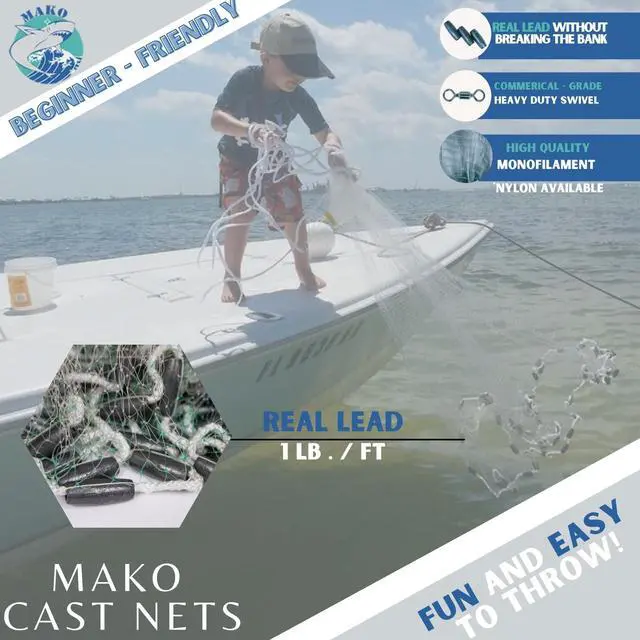 Alt view image 3 of 4 - Cast net 7 ft (3/8" sq mesh) Mako Series by Lee Fisher Sports, 1 lb Real Lead per ft, Quality Verified: CBT-S7